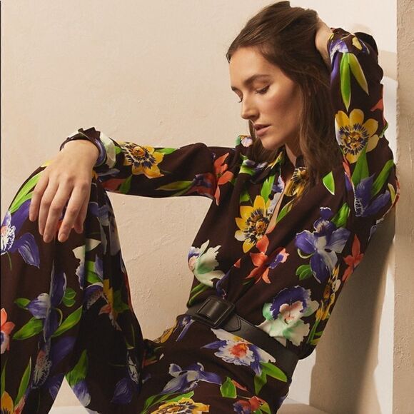 Ralph Lauren Spring 2021 Collection Brown Multi Hailey Floral Print Cady Blouse - Picture 8 of 16